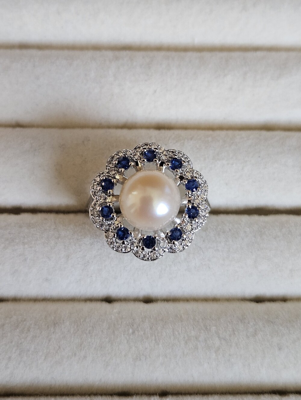 Freshwater Pearl & Pavé Crystal Halo Flower Cocktail Ring